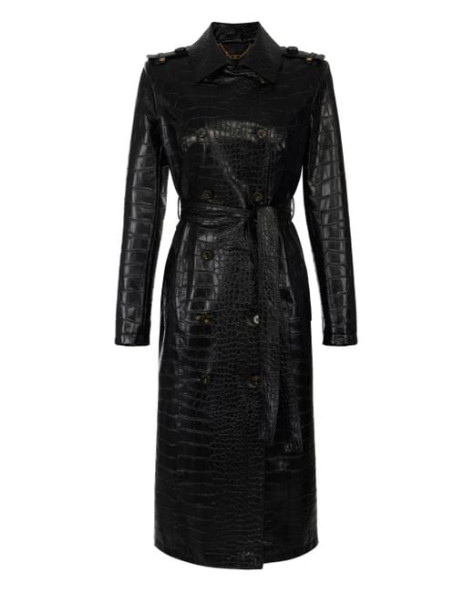 Elisabetta Franchi クロコパターン ダブルトレンチコート Black