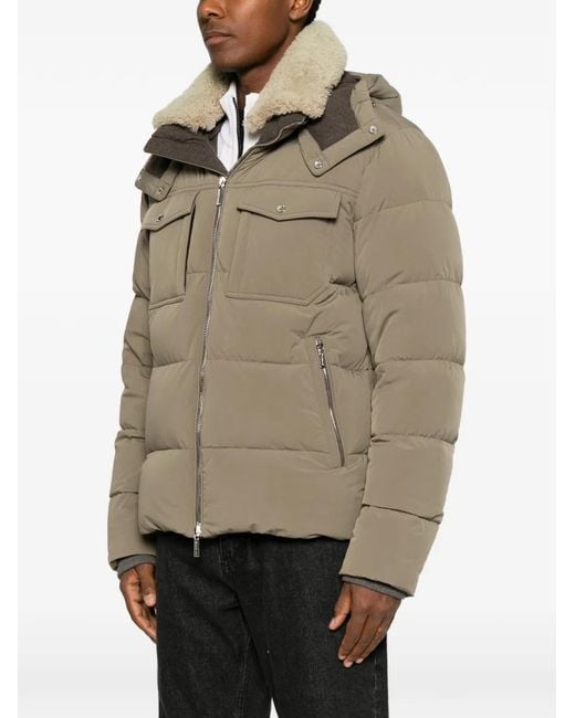 Moorer Brown Shearling-Collar Padded Jacket for men