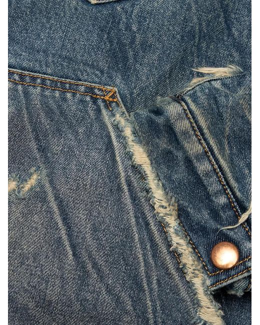 RIVINGTON roi Rebis Green Distressed Corduroy-Trim Denim Jacket for men