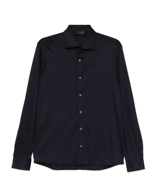 Dell'Oglio Blue Chemise À Boutonnière Sur Le Devant for men