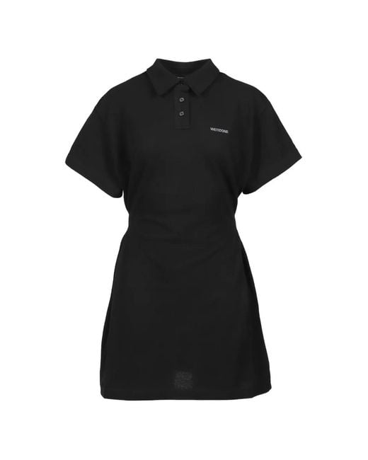 we11done Black Polo-Collar Mini Dress