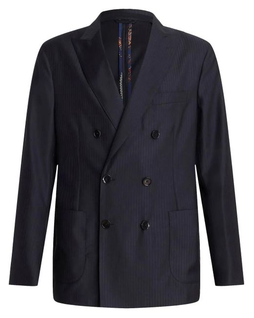 Etro Blue Pinstripe-Pattern Double-Breasted Blazer for men