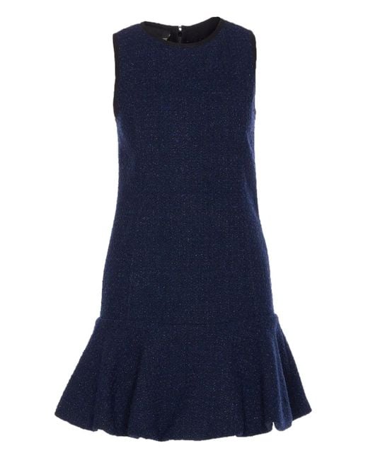 Pinko Blue Textured Sleeveless Mini Dress With Ruffled Hem