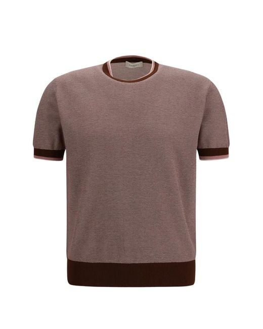 Piacenza Cashmere Brown Cotton Short Sleeve Sweater for men