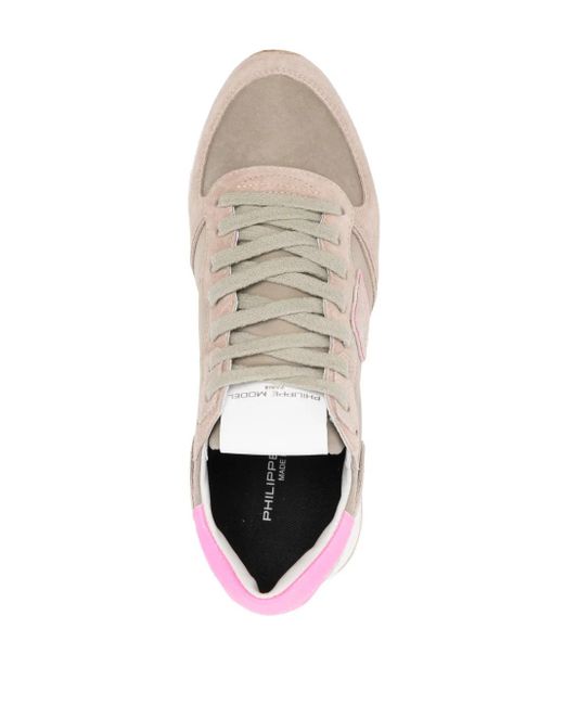 Philippe Model Pink Panelled Suede Leather Lace-Up Sneakers