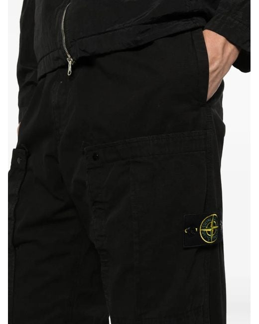 Stone Island Black Compass-Patch Cargo Pants for men