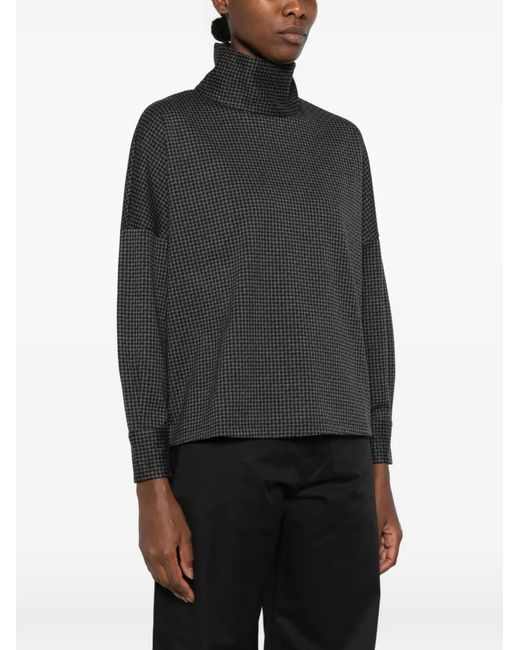 Niu Black Houndstooth-Pattern High-Neck Top
