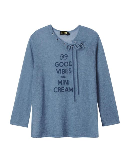 Mini Cream Blue Pullover Mit Schnürung Am Kragen