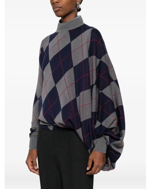 A.W.A.K.E. MODE Blue High-Neck Diamond-Pattern Sweater