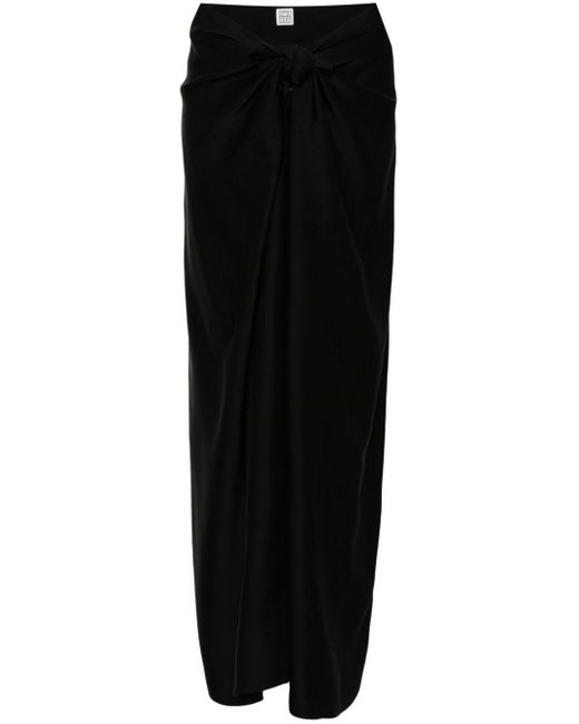 Totême  Black Knot-detail Satin Midi Skirt