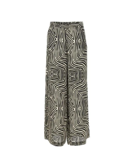 Elena Miro Gray Abstract-Pattern Wide-Leg Trousers