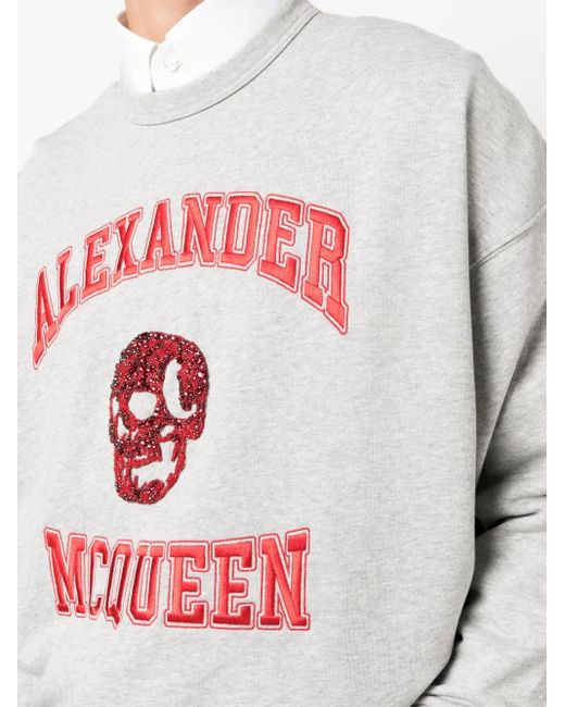 McQueen Gray Logo-Embroidered Cotton Hoodie for men
