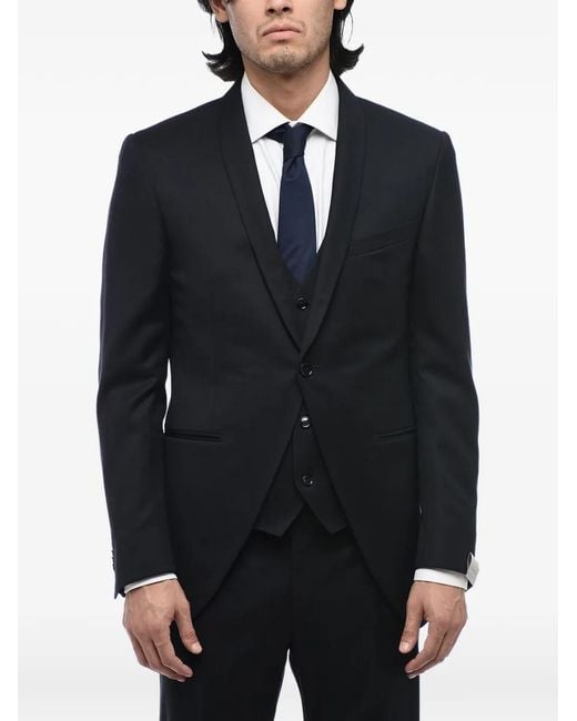 Corneliani Blue Shawl-Lapel Single-Breasted Suit Jacket for men