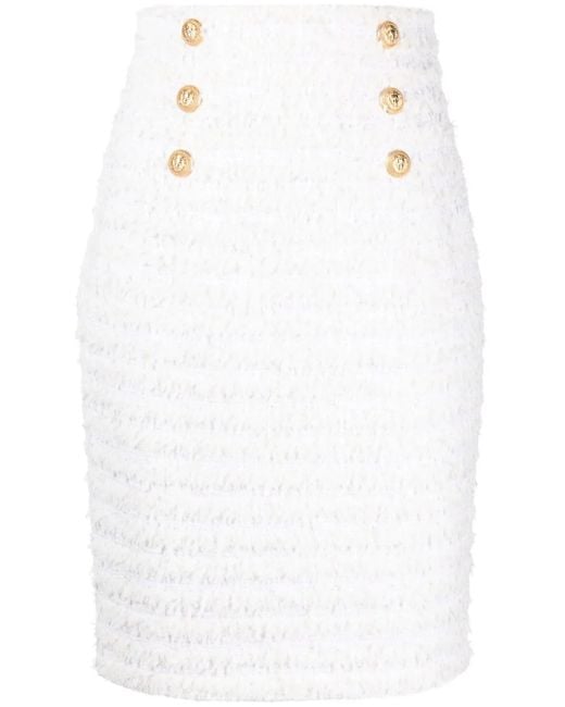 Falda de tubo con doble botonadura Balmain de color White