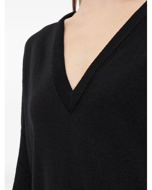 Balmain Black Diamond-Knit V-Neck Sweater