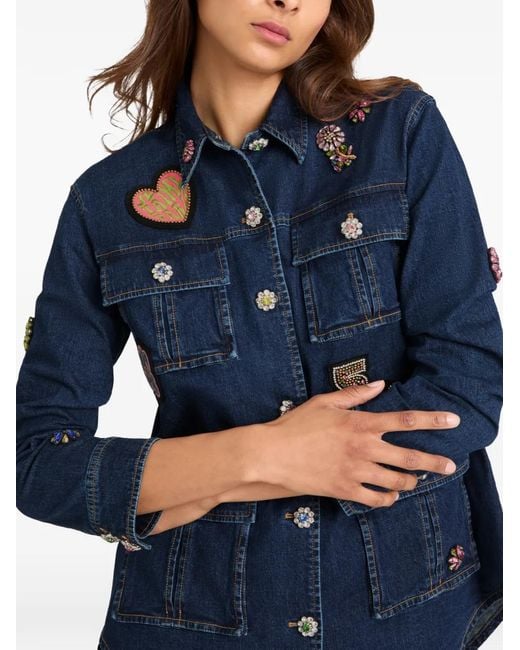 Cinq À Sept Blue Floral Embellished Patch Jacket