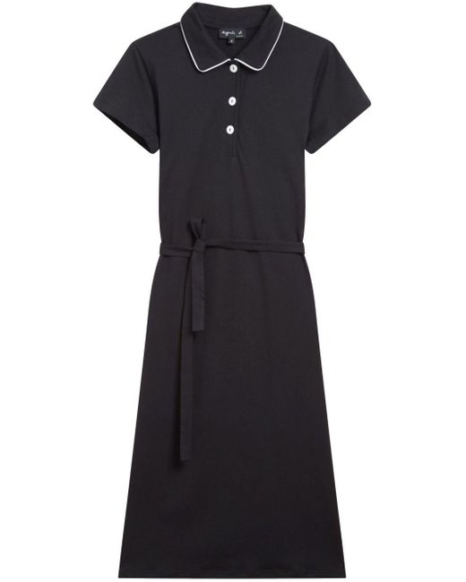 Agnes B. Black Belted Cotton Polo Shirt