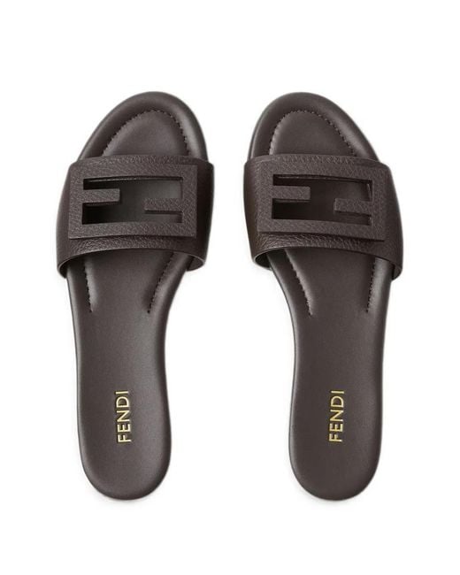 Fendi White Baguette Dark Leather Slides