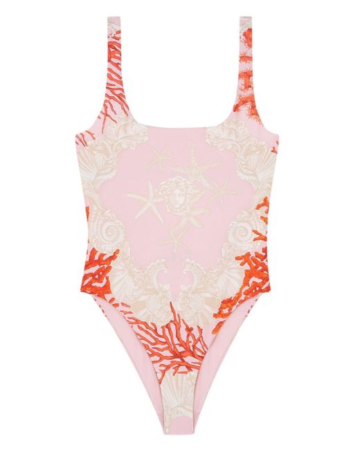 Versace Pink Badeanzug mit Meeres-Print
