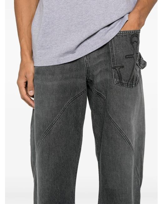J.W. Anderson Gray Relaxed Fit Jeans With Diagonal Stitching And Embroidered Logo for men