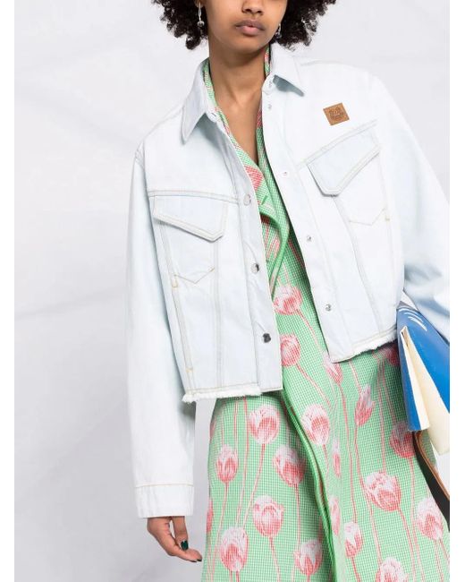 KENZO White K-Tiger Cropped Denim Jacket