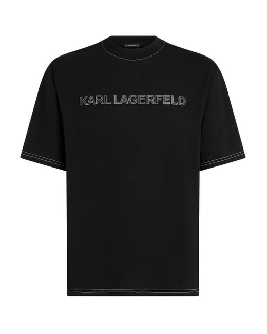 Karl Lagerfeld Black Contrast-Stitching T-Shirt for men