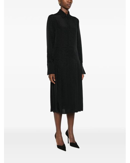 Fendi Black Pleated Zigzag-Pattern Midi Dress
