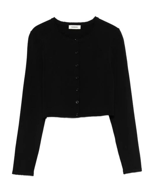 Sandro Black Button-Fastening Cropped Cardigan
