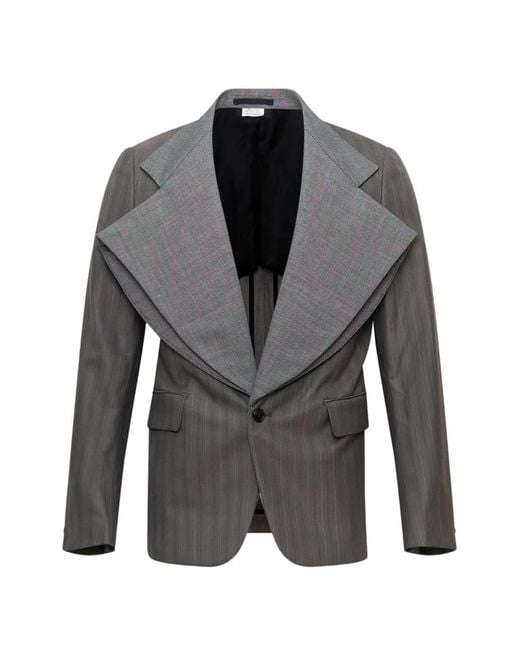 Comme des Garçons Gray Stripe-Pattern Oversize-Lapels Blazer for men