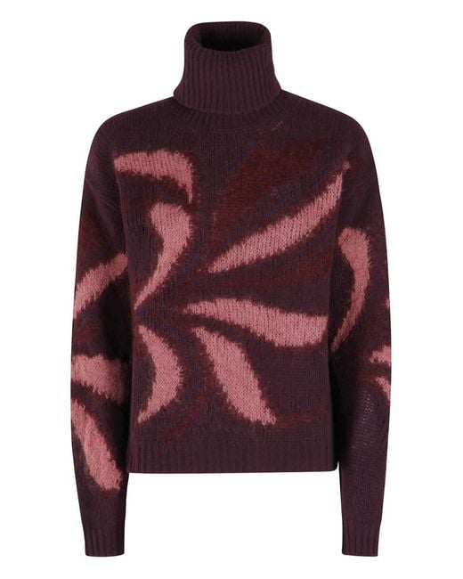 Roberto Collina Red Roll-Neck Patterned Sweater