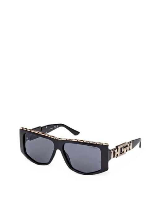Guess White Logo-Plaque Geometric-Frame Sunglasses