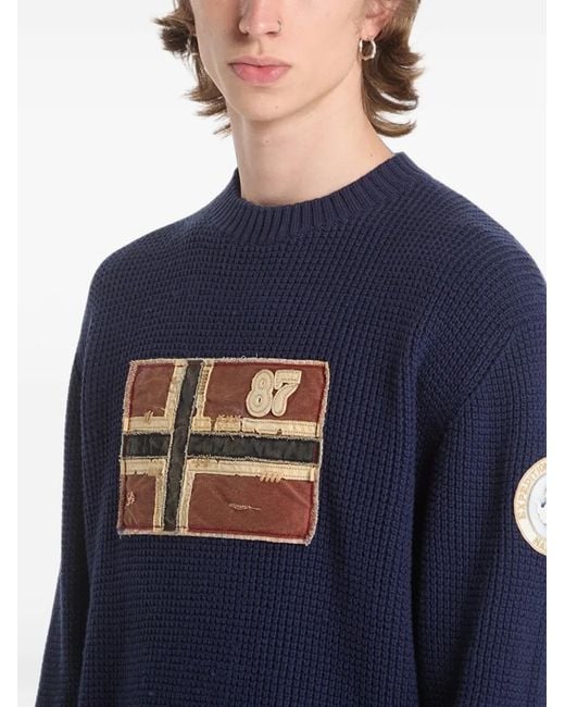 Napapijri Blue Archive Flag-Patch Sweater for men