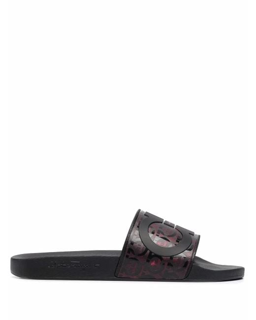 Ferragamo White Groove Logo-Embossed Sliders for men