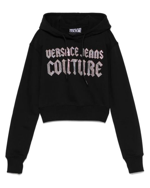 Versace Jeans Couture Black Rhinestone-Logo Hoodie