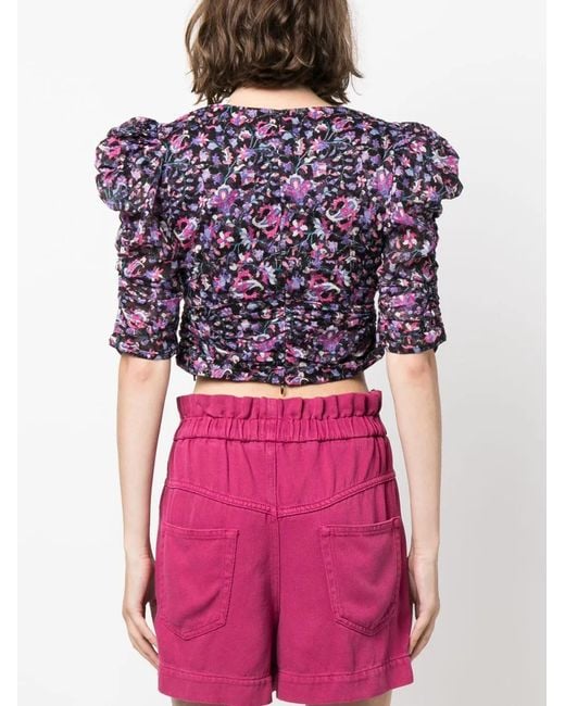 Isabel Marant Purple Galaor Puff-Sleeve Blouse