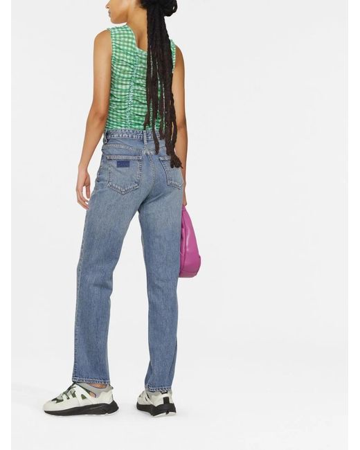 Ganni Blue Logo-Patch Straight-Leg Jeans