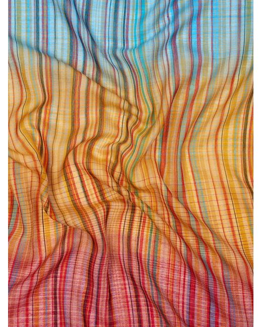 Paul Smith Red Ombre Striped Frayed-Edge Merino Wool Scarf for men