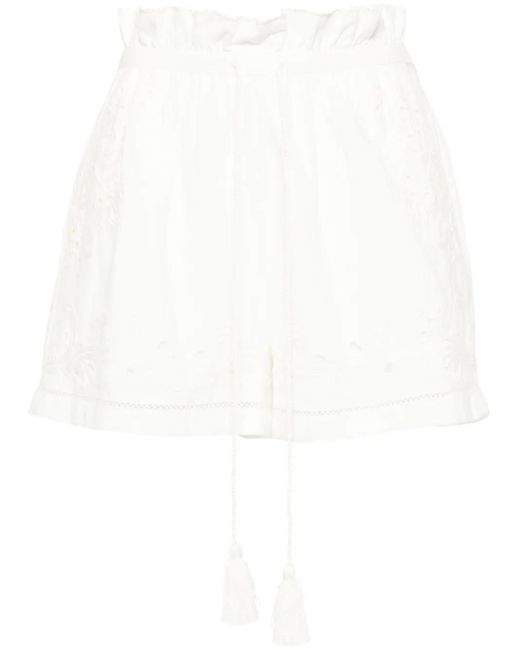 Shorts con cintura paperbag y bordado inglés Twinset de color White