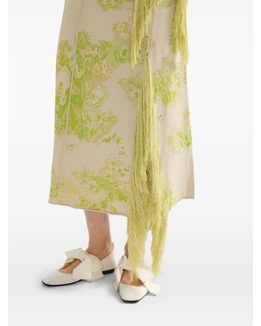 Erdem Yellow Floral Fringe Midi Skirt