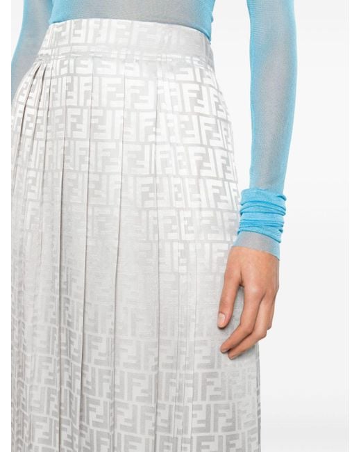 Fendi White Ff-motif Pleated Skirt