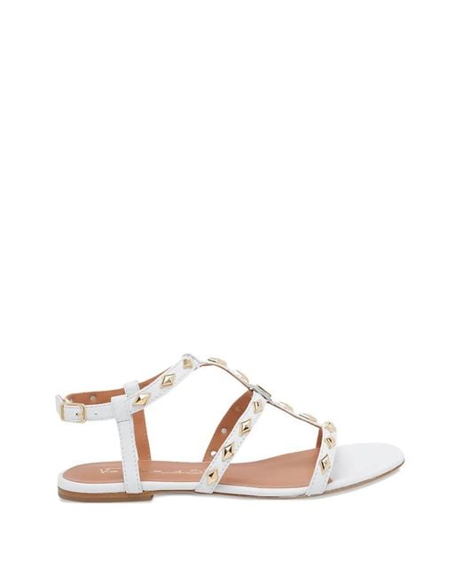 Via Roma 15 White Stud-Embellished Buckled Sandals
