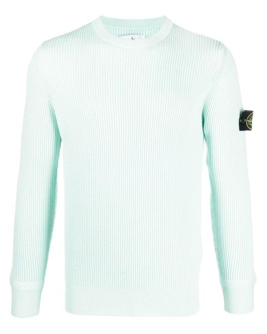 Stone Island Compass-patch Rib-knit Jumper in Blue for Men | Lyst