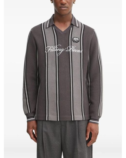 Filling Pieces Gray Striped V-Neck Sweater for men