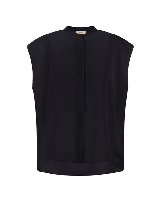 Herno Blue Mandarin-Collar Cady Blouse