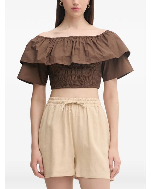 GAUDI Natural Off-The-Shoulder Ruffled Top