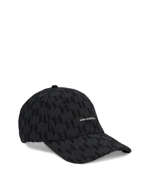 Karl Lagerfeld Black Monogram-Jacquard Cap for men