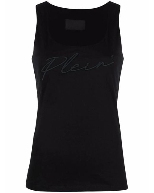Philipp Plein Black Logo-Embroidered Tank Top