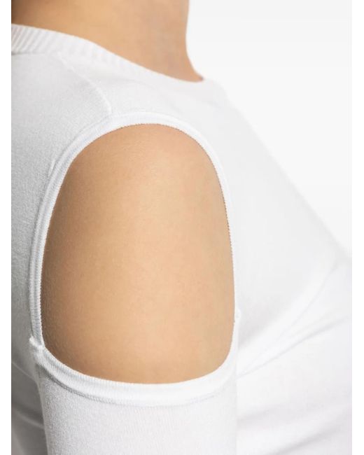 Max Mara White Vik Cold-Shoulder Long-Sleeve Top