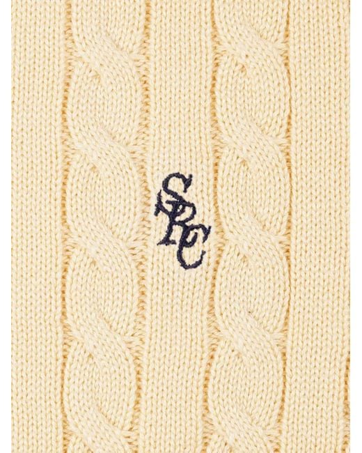 Sporty & Rich Natural Cable-Knit Embroidered-Logo T-Shirt