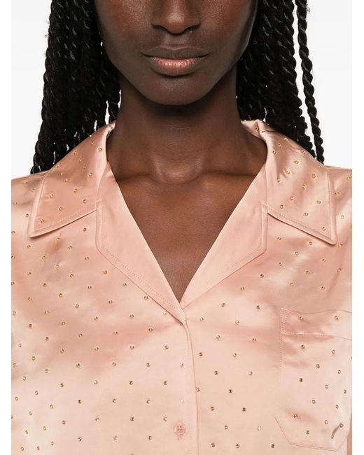 Sandro Pink Rhinestone-Embellished Cropped Shirt